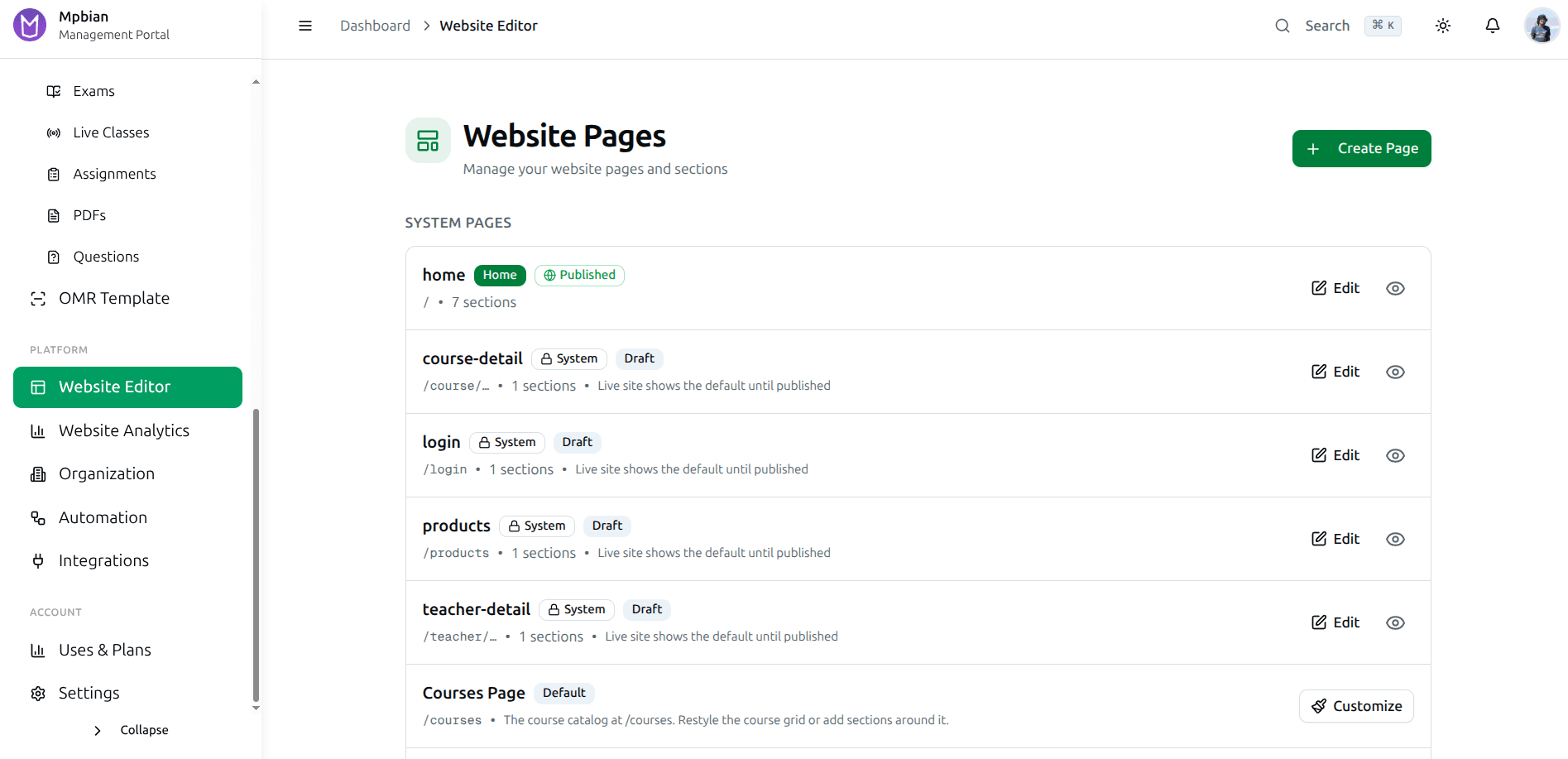 Every page, in one list