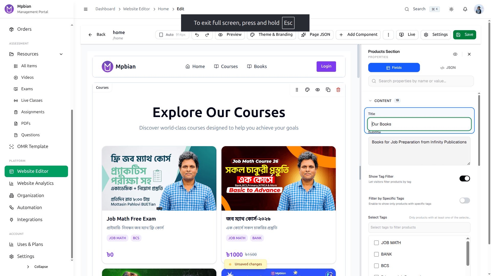 Visual website editor